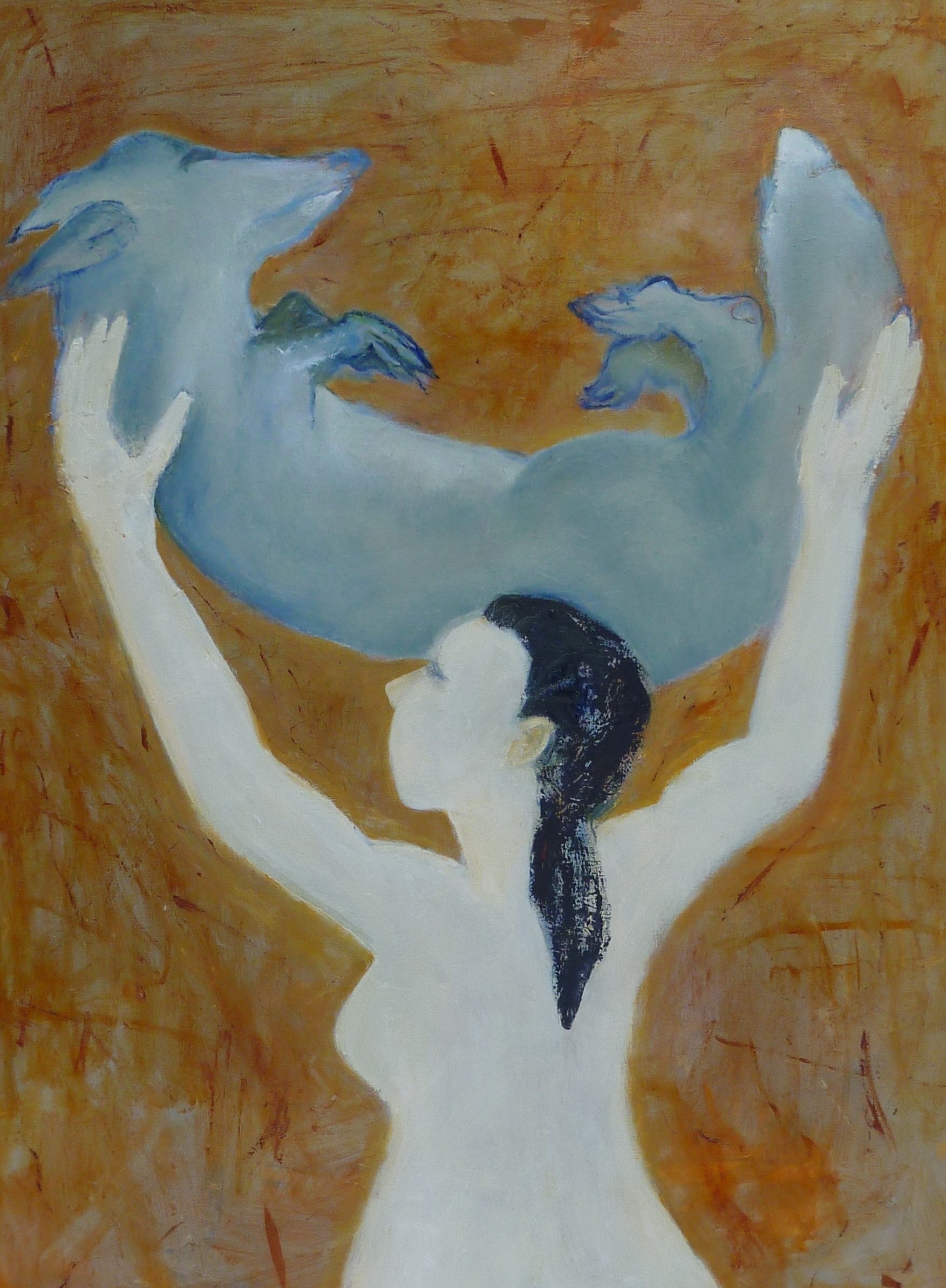 Woman Holding Wolf
