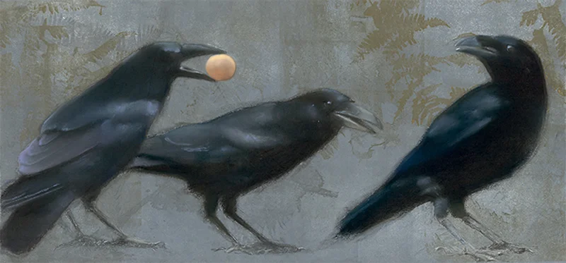 Ravens on Blue Ferns
