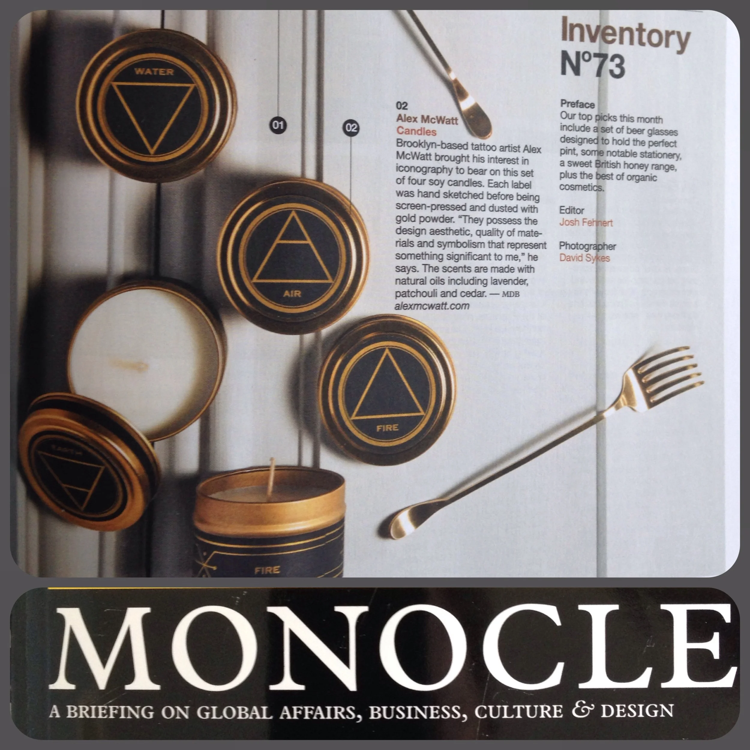 May 2014 - Three Kings Home Alchemy Candles featured in Monocle Magazine.