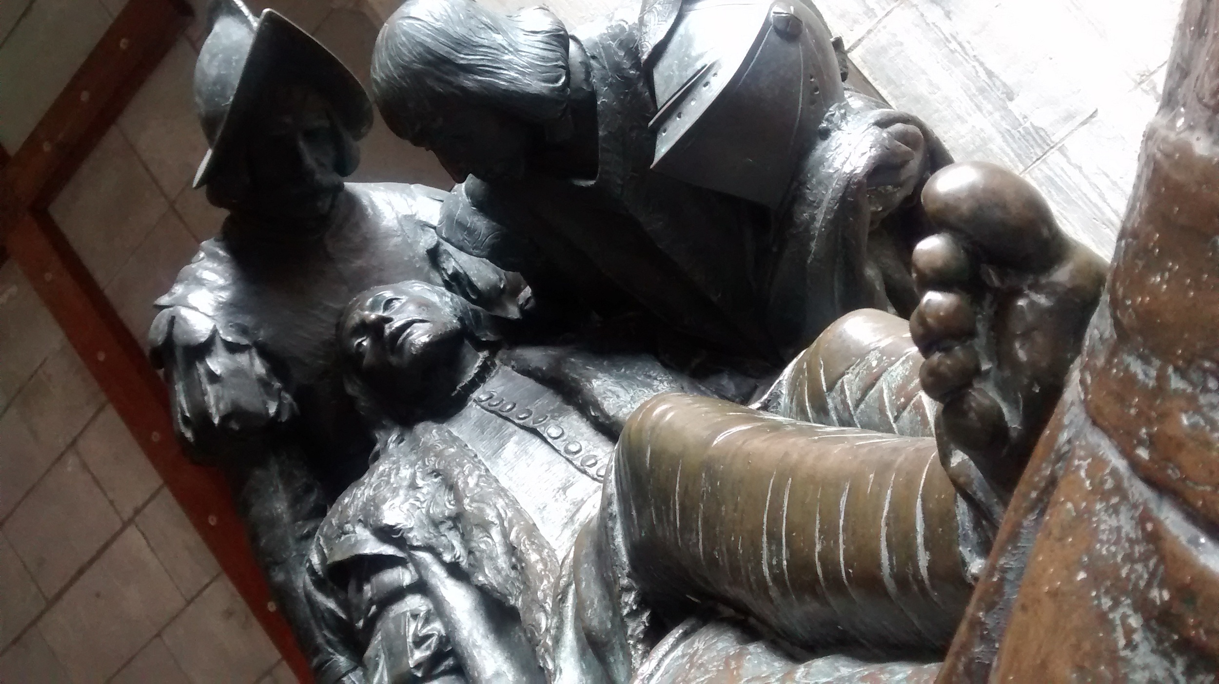 At Loyola castle, Statue of Ignatius after his cannonball wound.