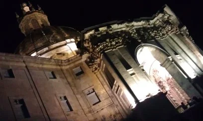 Loyola Basilica at night.