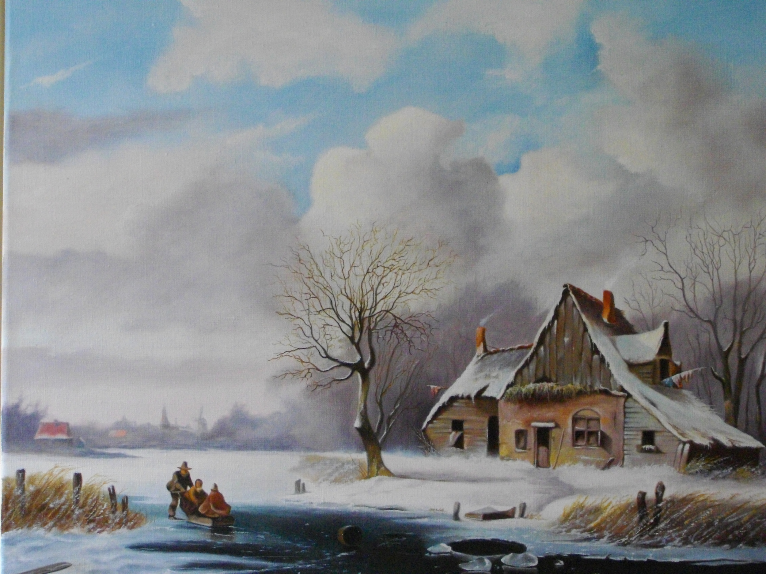 Arie Ekkel, winters gezicht, olieverf op linnen (doek) 60x50 cm