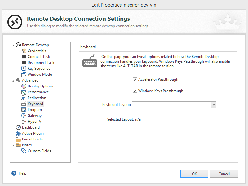 Make sure, your Windows Keys are passed to the VM (Screenshot was done with Royal TS V3)
