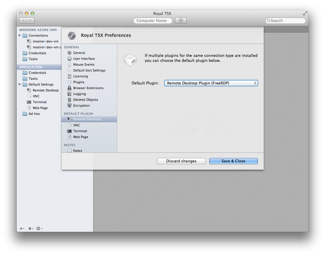 Make sure, FreeRDP ist the default Plugin for RDP connections