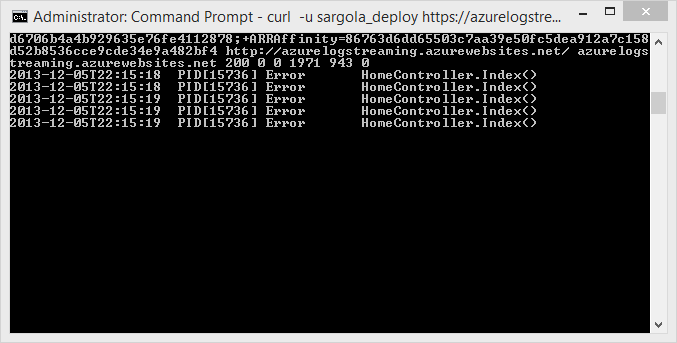 Windows Azure Trace output via /logstream displayed via curl