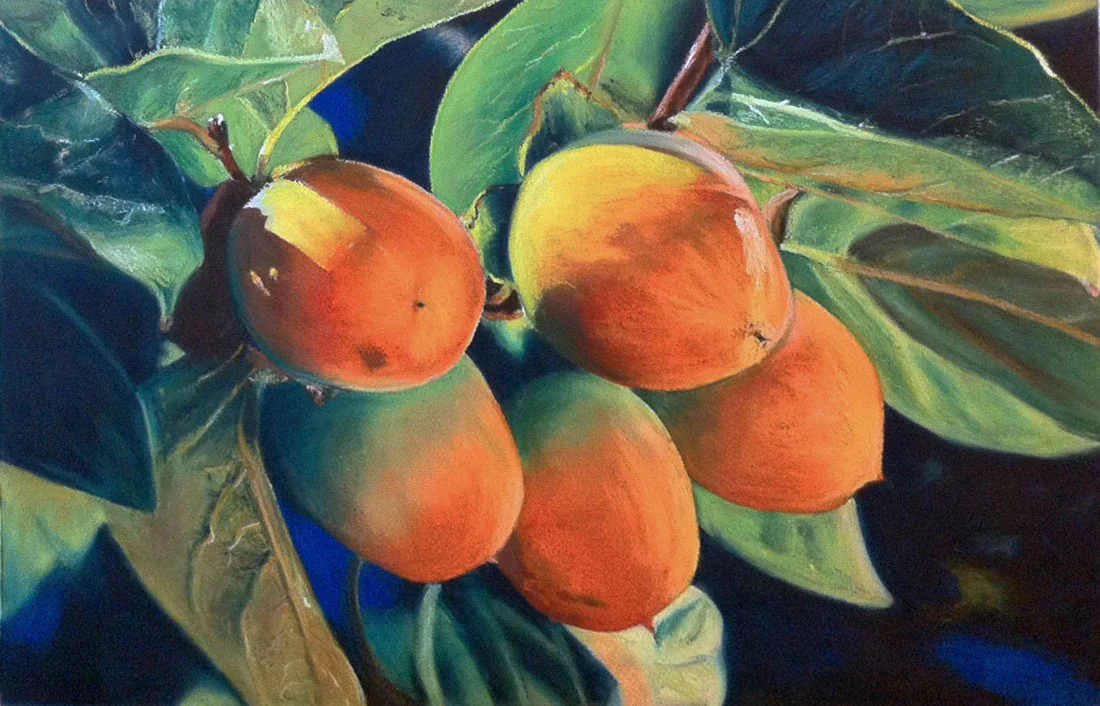 "Mangoes" - 15x22 inches oil pastels on watercolor paper