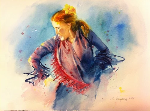 Flamenco lady - watercolor on paper (11x15 inches)
