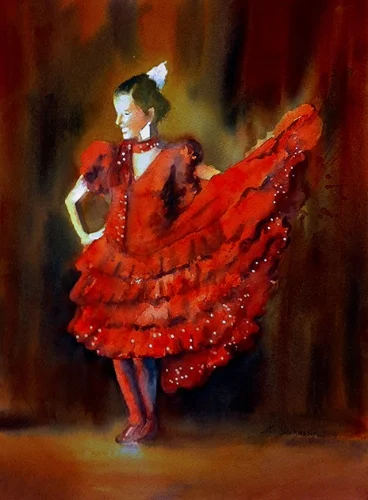 Flamenco flame - watercolor on watecolor paper (11x15 inches)