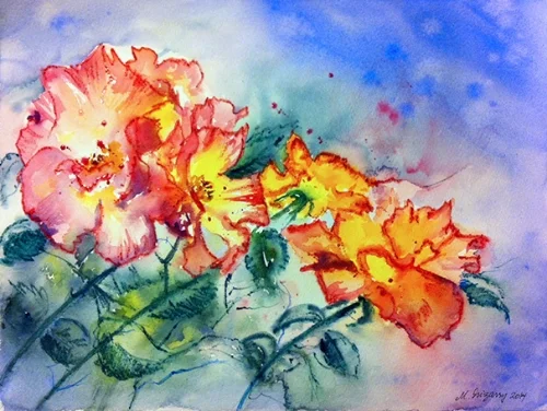 Roses - watercolor and watercolor pencil on watercolor paper (11x15 inches)
