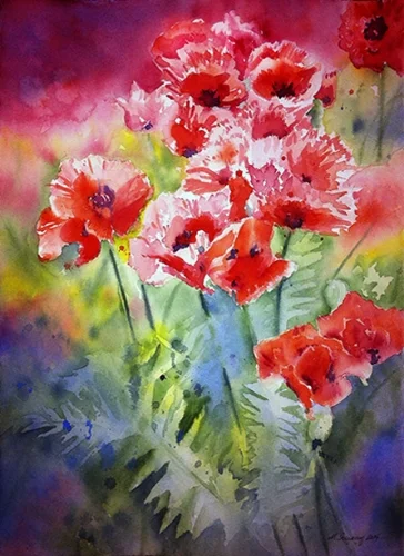Poppy field - watercolor on watercolor paper (11x15 inches)