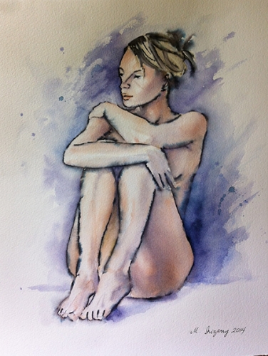 Pensive - watercolor and Tombow marker on watercolor paper (11x15 inches)