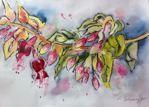 Fuchsia sketch - watercolor and Tombow maker on watercolor paper (9x12 inches)