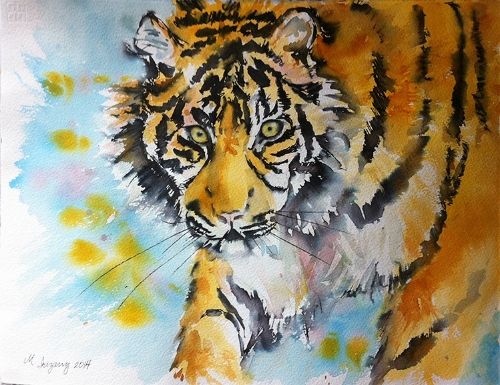 Tiger - watercolor and Tombow marker on watercolor paper (11x15 inches)