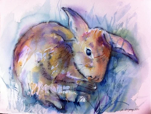 Bunny - watercolor and Tombow marker on watercolor paper (11x15 inches)