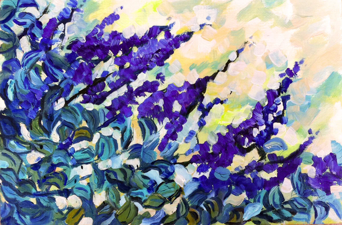 "Purple floral" - acrylic on matboard (approx. 10 x 8 inches)