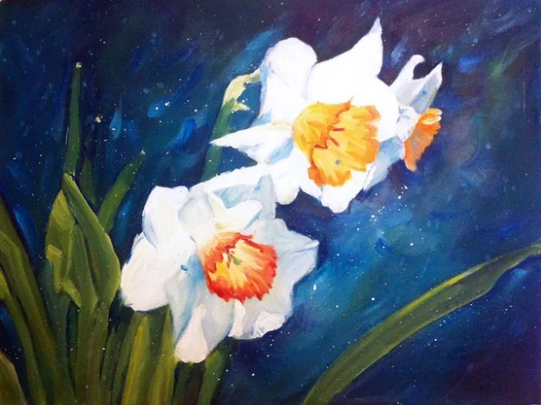 "Daffodils", acrylics on watercolor paper (15x11 inches)