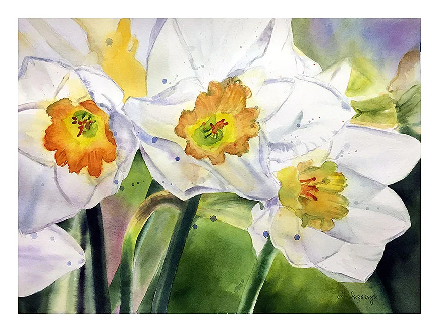 "Daffodil trio", watercolor on watercolor paper (15x11 inches)