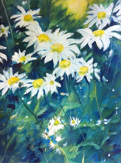 "Daisies" - acrylic on watercolor paper (11x15 inches)