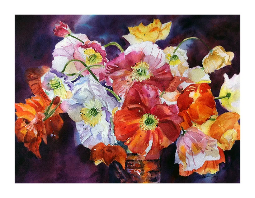"Poppy Bouquet" - watercolor on watercolor paper (15x11 inches)