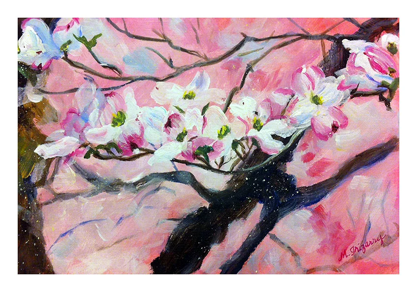 "Pink Blossoms" - acrylic on matboard (approx. 10x8 inches)