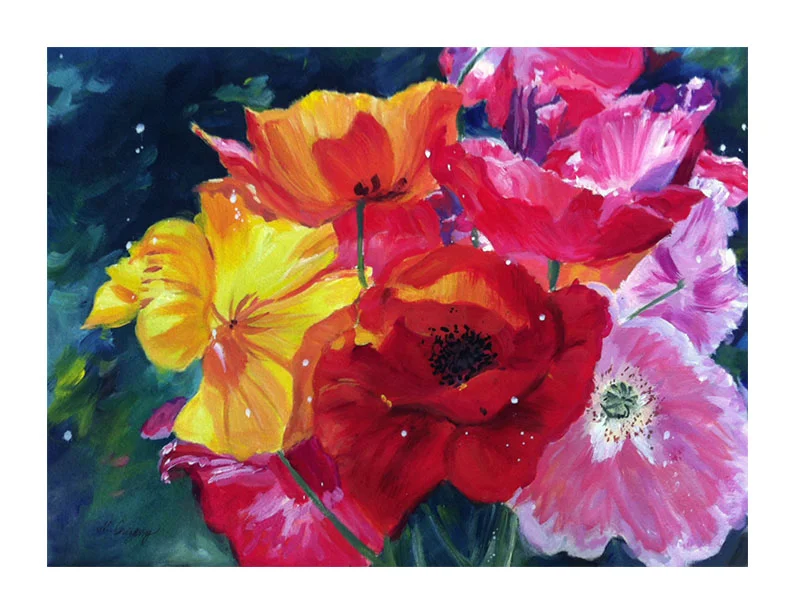 "Poppy varieties" - acrylic on watercolor paper (15x11 inches)