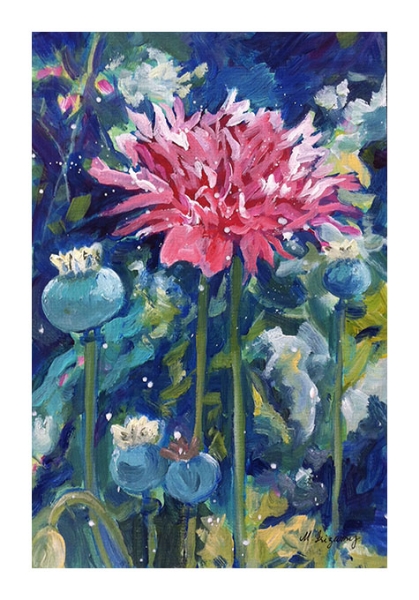 "Pink Papaver" - acrylic on matboard (approx. 8 x 10 inches)