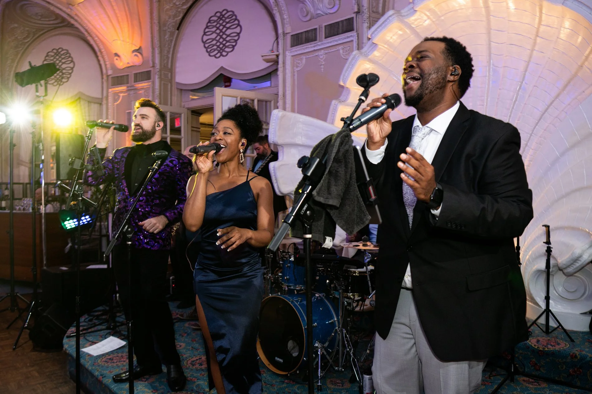 Young Love & The Thrills perform during a Boston wedding photojournalism session at Fairmont Copley Plaza Hotel.