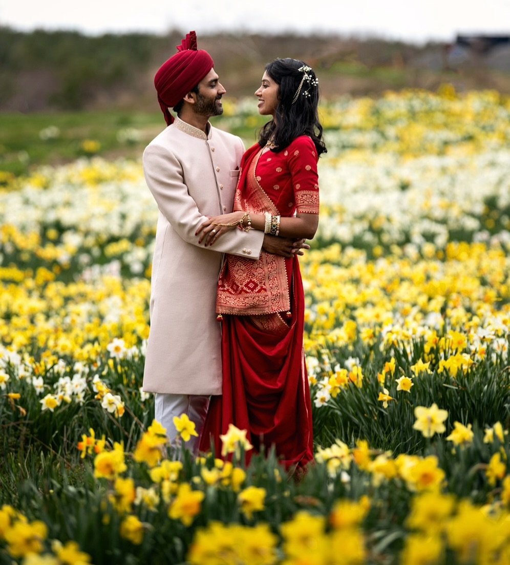 One more sneak peek from Arti &amp; Jay&rsquo;s wedding because this daffodil field portrait is one of my favorites. 💛🌼