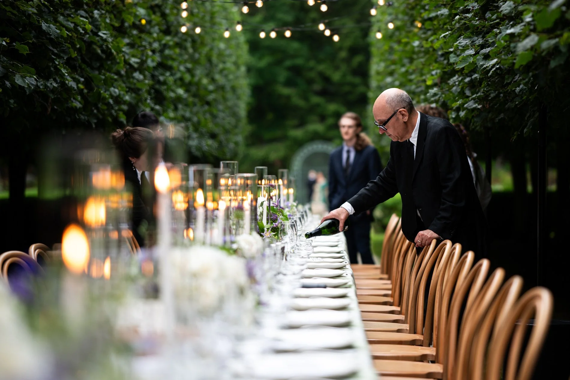 Table details from a microwedding dinner in the Lime Walk at The Mount in the Berkshires.