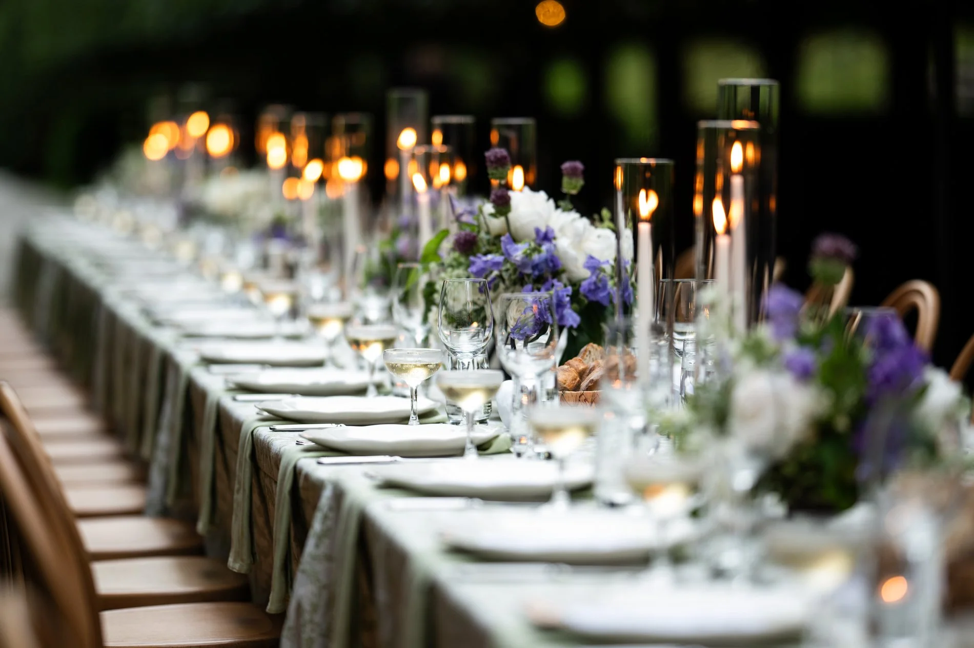 Table details from a microwedding dinner in the Lime Walk at The Mount in the Berkshires.