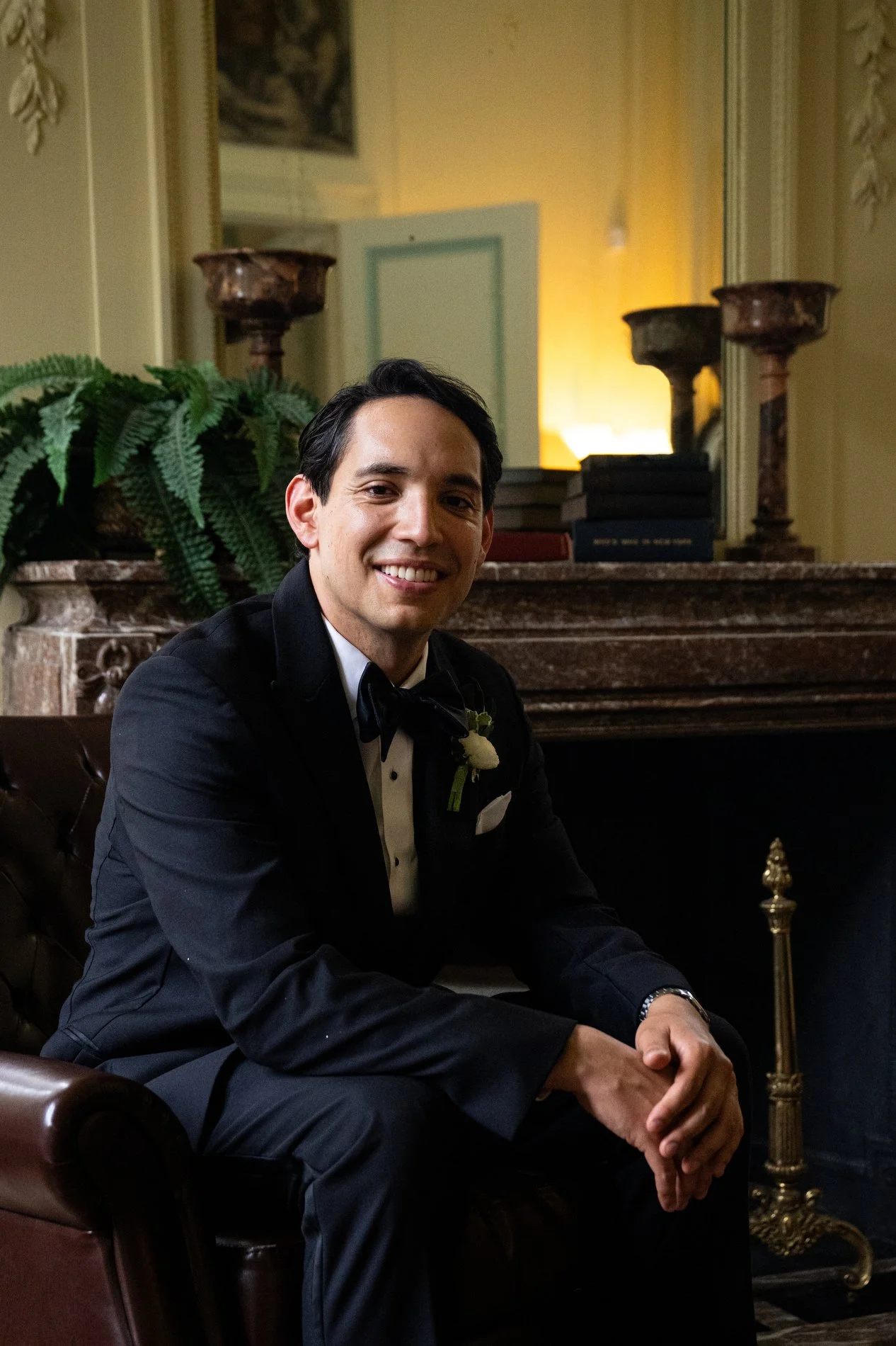 A groom poses at The Mount in Lenox, Massachusetts.