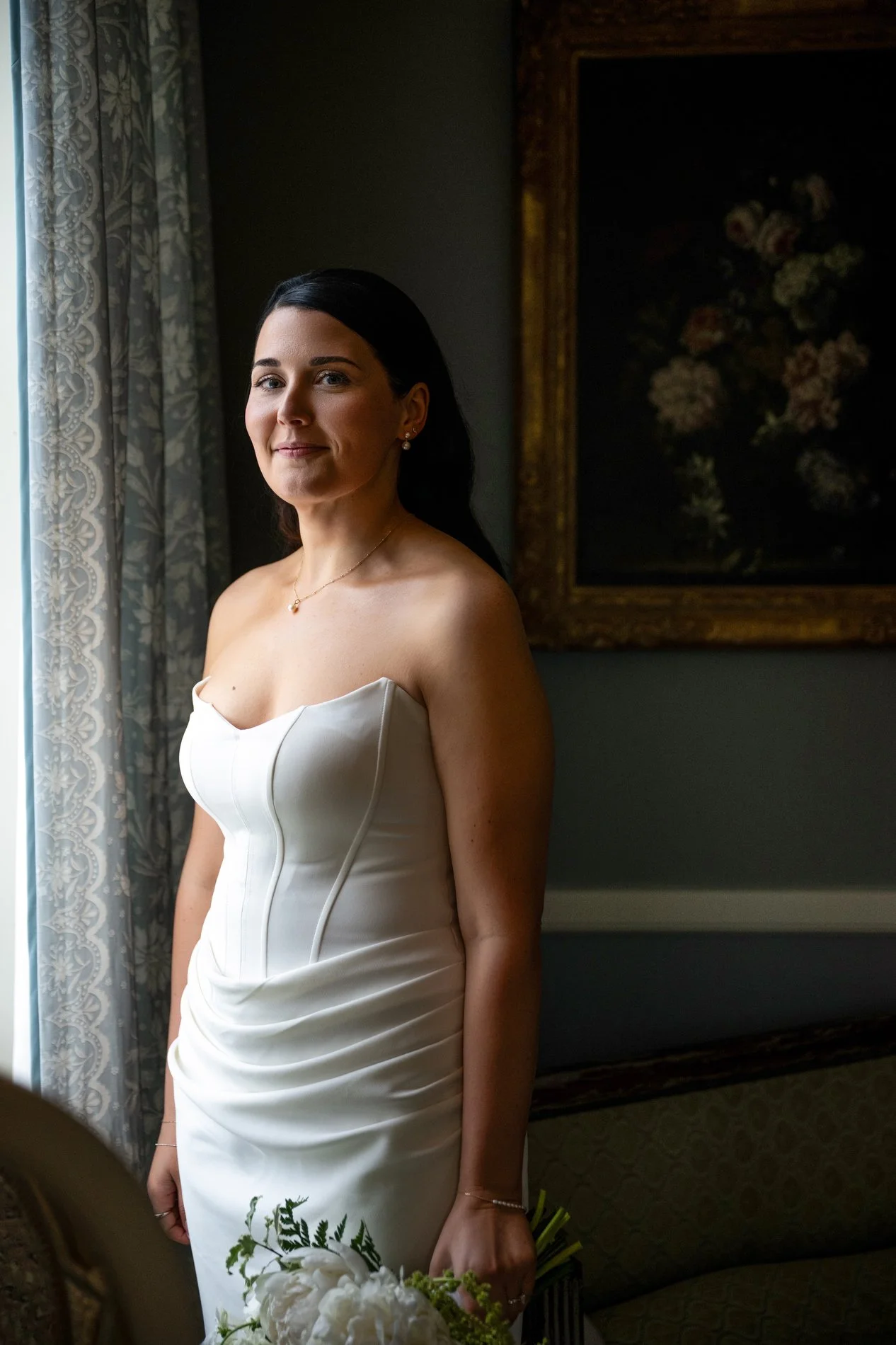 A bride gets ready in Edith Wharton's bedroom at The Mount in Lenox, Massachusetts.