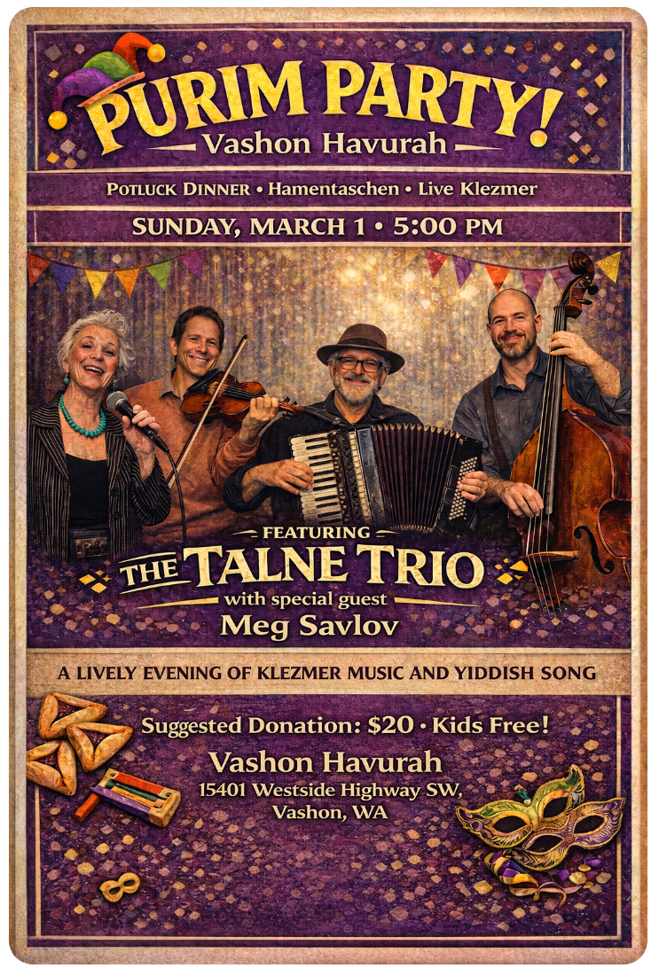 Vashon Havurah Purim Party with the Talne Trio Klezmer Band