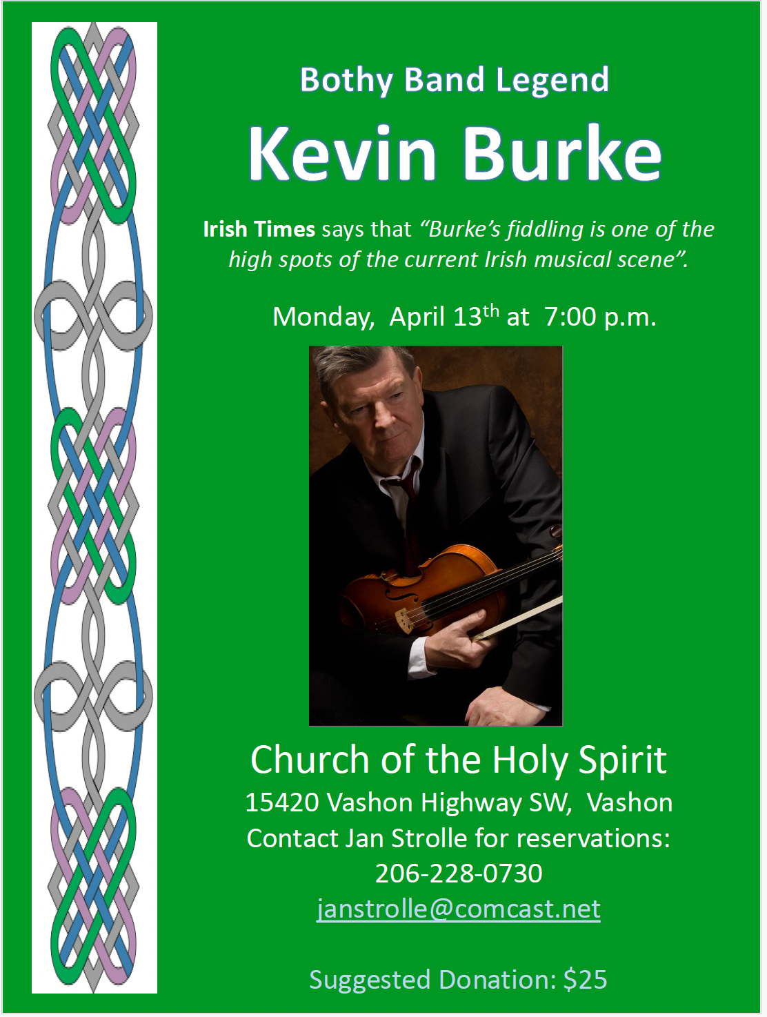 Master Irish Fiddler Player, Kevin Burke, in concert