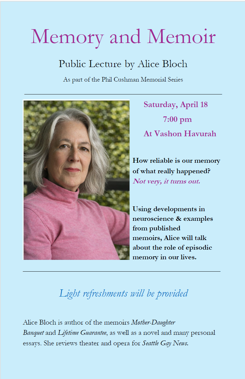 Memory and Memoir Public lecture by Alice Bloch