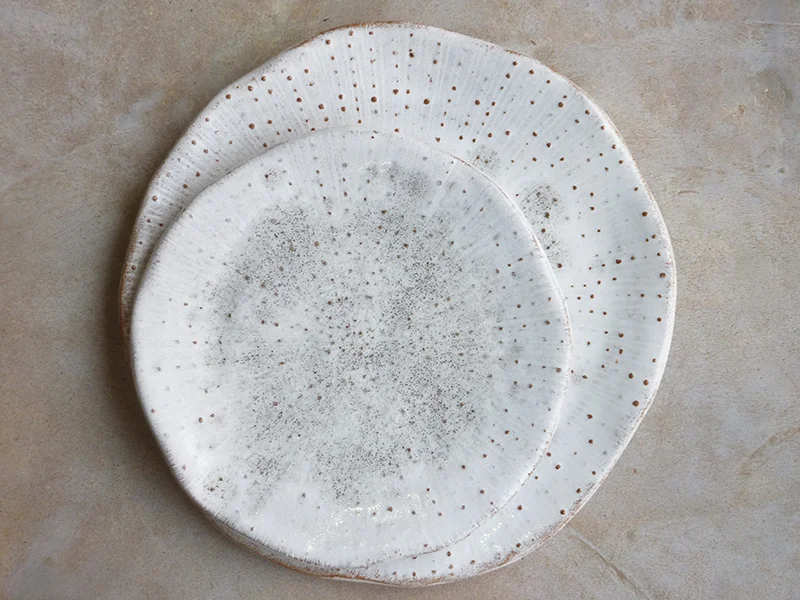 Coral dot plates with glass glaze-coral collection