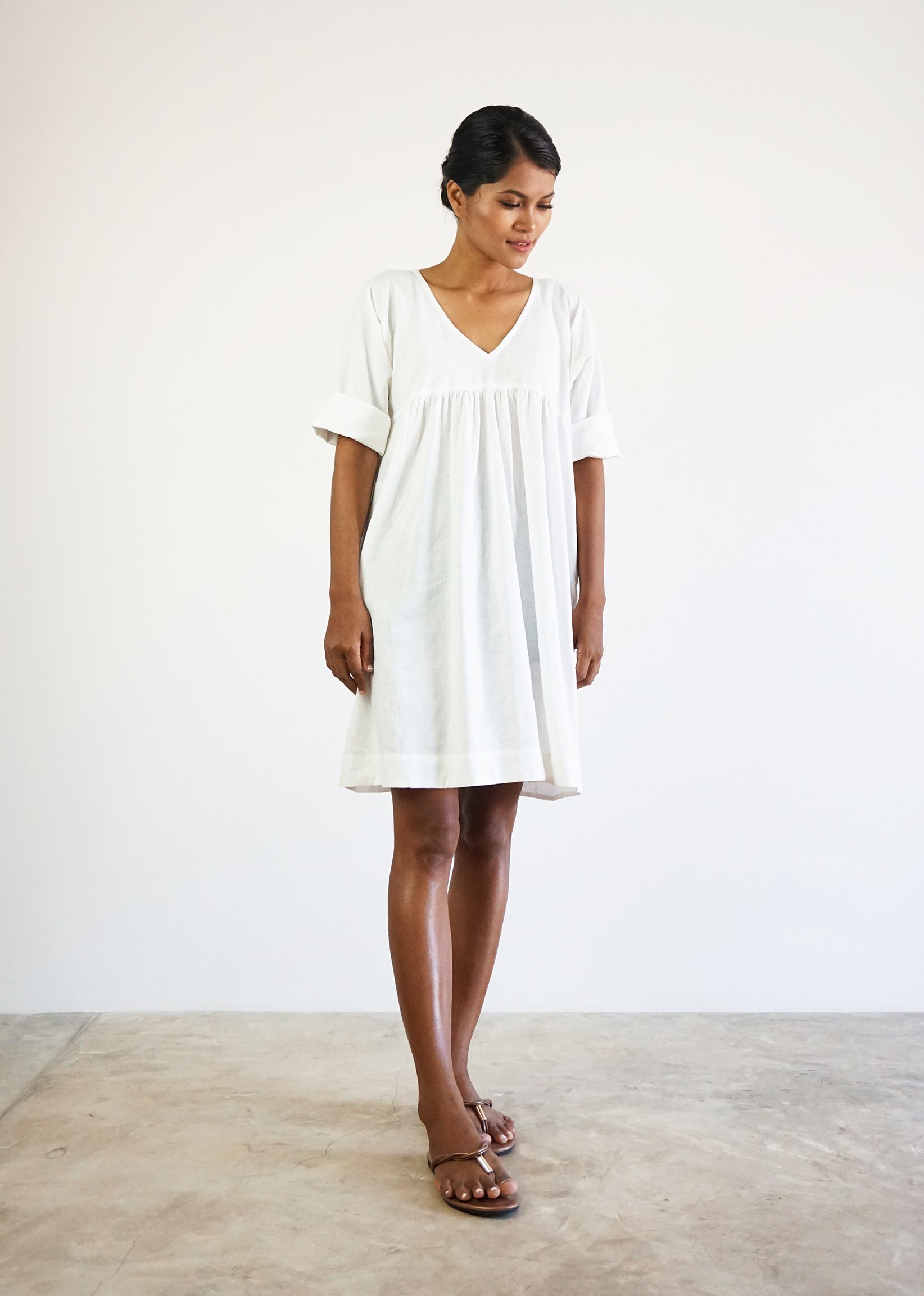 Babydoll dress / White linen &amp; cotton blend