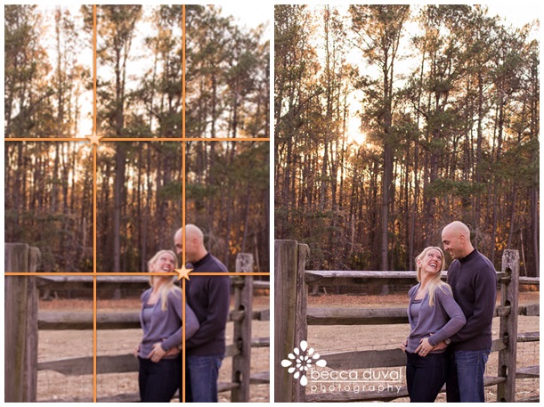 Based on the Rule of Thirds, I've drawn focus to the setting sun AND the happy couple!