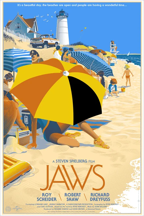 Here is a poster I will always regret passing on and not making an attempt to get. I always wanted an awesome Jaws poster and for some reason when this came up I wasn't crazy about it. I thought it was good but figured I would pass and maybe make a good trade for it later. Man do I regret that decision. the more I look at this print the more I like it. This captures the travel poster in a perfect way. It has the feel of a Roger Broders ' travel print but Durieux's style still comes through. Another poster I will have in the future! Durieux is having a gallery show at Mondo February 7th 2014. I can almost bet that the Forbidden Planet print will be on my 2014 list. Im also hoping that the Back to the Future one will be as well. Artist: Laurent Durieux Size: 36”x24” Printed by: Details: Run size: 525