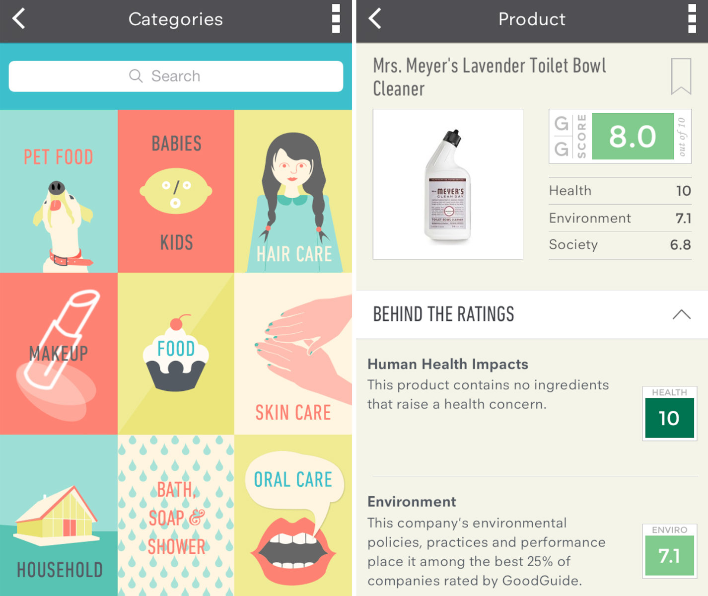 Apps like the Good Guide encourage users to make more environmentally friendly choices. Product ratings that take health and the environment into account help guide purchasing decisions on the go.