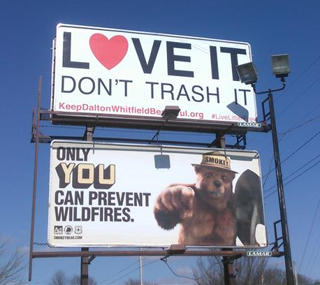One of the billboards for the new "Love it, don't trash it!" anti-litter campaign is located at S. Thornton Ave. and Cedar St. in Dalton. 