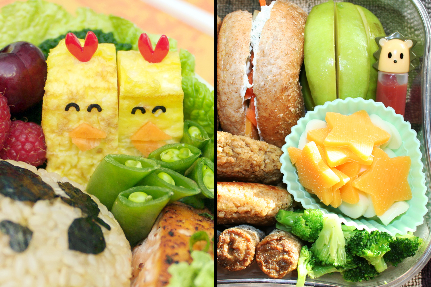 Bento box lunches with cute characters and fun shapes help make lunch extra special. And, since they’re zero-waste, bentos an eco-friendly way to make school lunches. (Photos via Flickr.com)