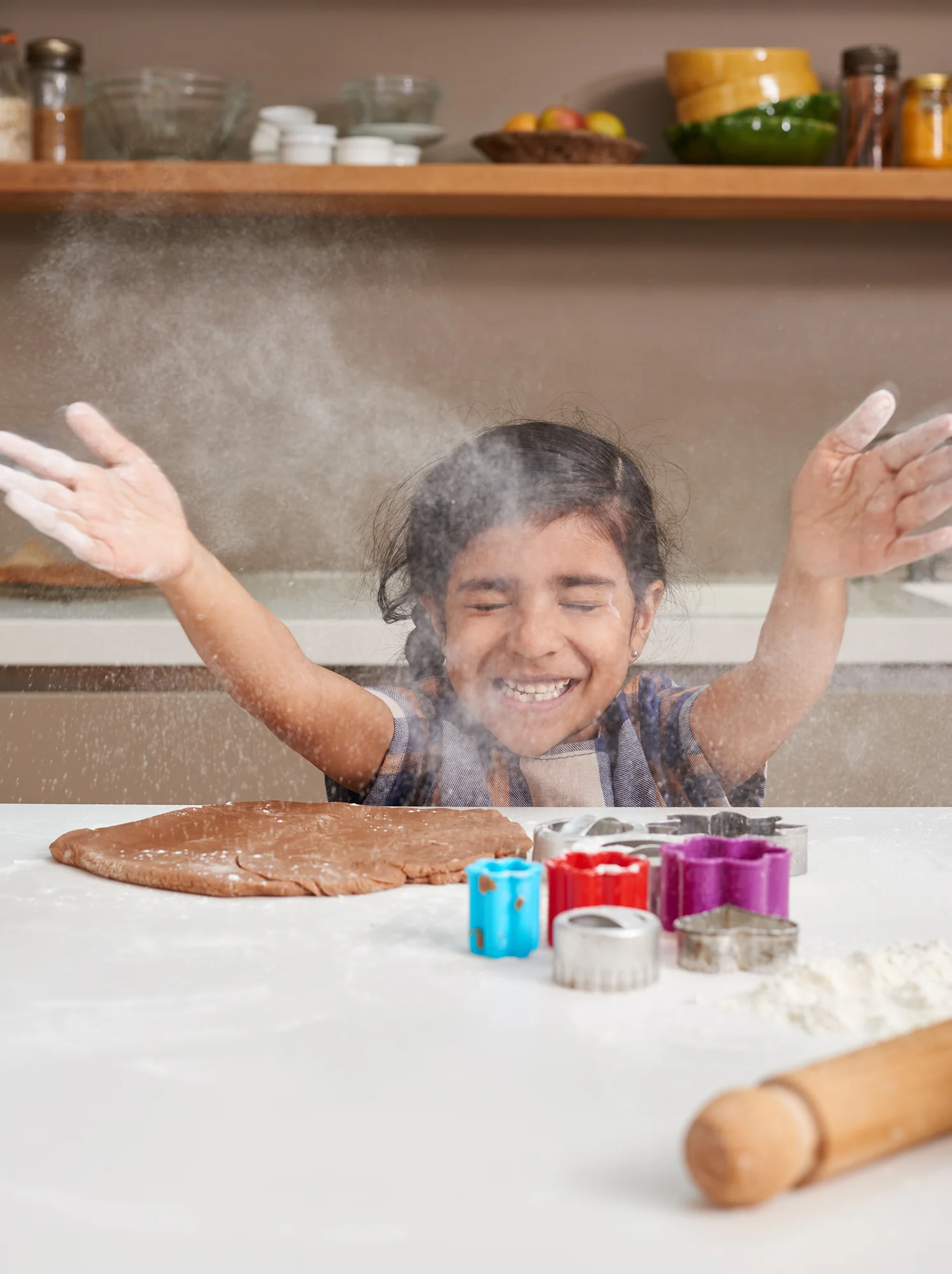 lifestyle photography of little girl baking