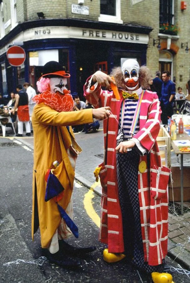 Damien Hirst and Angus Fairhurst outside The bricklayer's arms at the Fete Worse than Death, taken by Guy Moberly