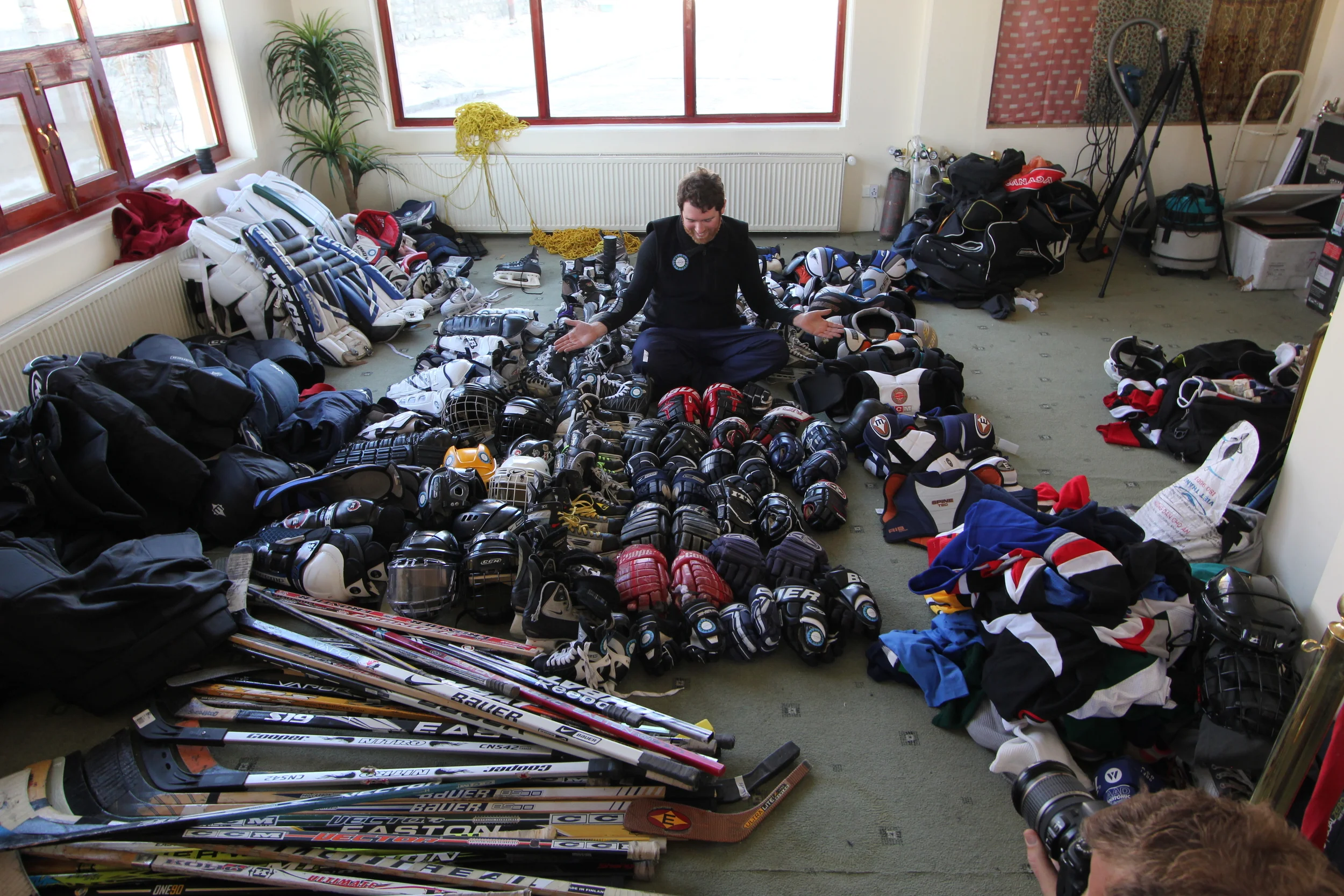 Adam sitting in donated equipment