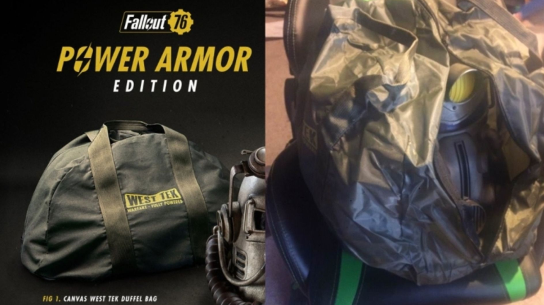 Bethesda’s Fallout 76 Power Armor edition was advertised to include a durable-looking canvas bag, but was shipped to consumers with a shoddy nylon bag instead due to budgeting errors – much to the dismay of fans.