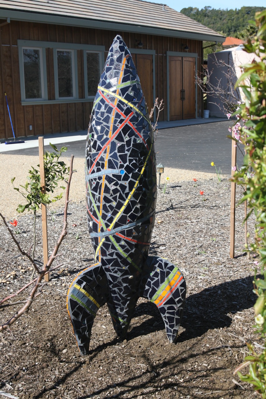  “Map Rocket” 72” x 26” x 26” Ceramic, mosaic and cement 2009 