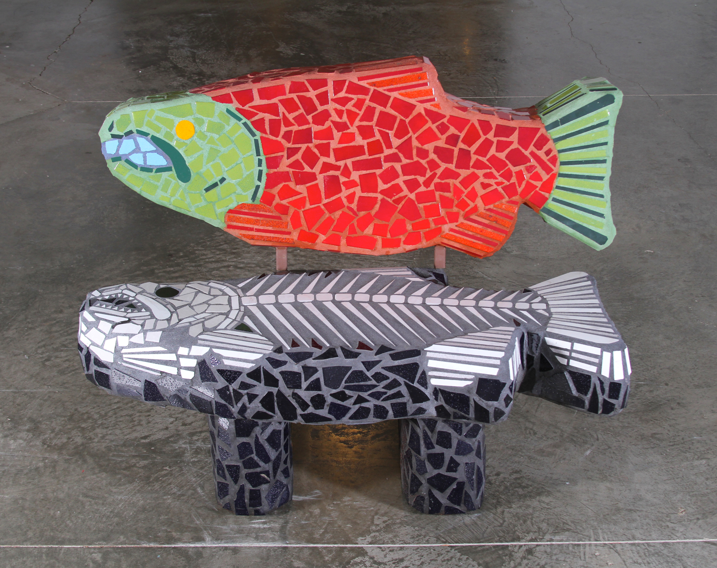  “Salmon’s Shadow” (Bench) 41”x51”x30” Mosaic tile and cement 2011 