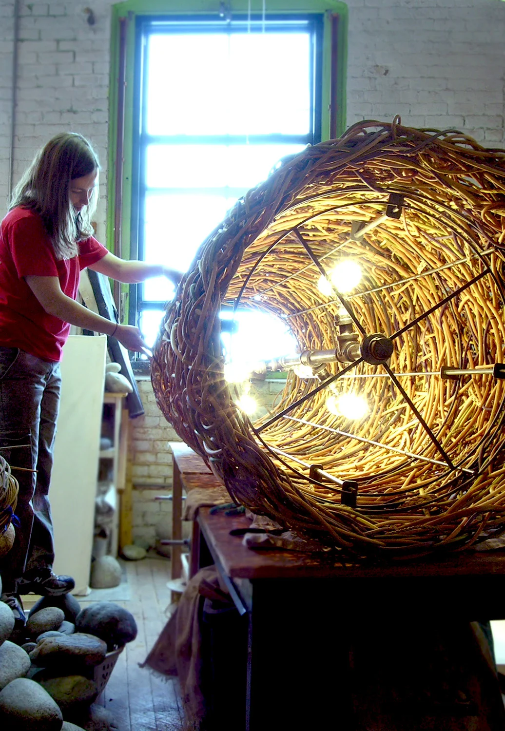 Weaving an 8' x 2.5' Bosk Pendant for Exhale Spa in Dallas, Texas