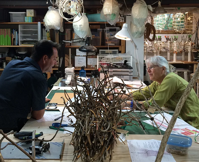 Kathy Ahern and Matt Mckimm of Walt Design Imagineering collaborating on Birch & Willow lighting fixtures we created for Disney World’s World of Avatar.